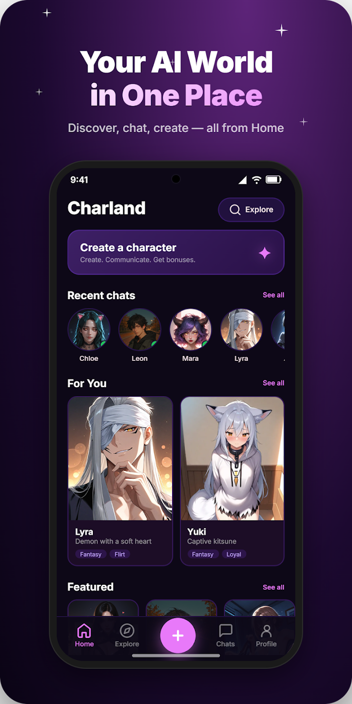 Charland mobile app - home screen